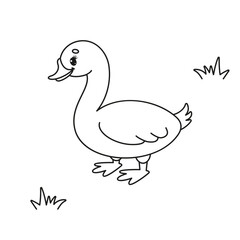 Cute Goose - Black and White Vector Illustration