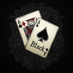 A vector design for a shirt featuring two playing cards flying in the air,