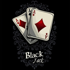 A vector design for a shirt featuring two playing cards flying in the air,