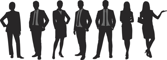 Professional Business People Silhouettes, Diverse Corporate Men and Women in Formal Attire, Executive Leaders, Modern Office Team, Successful Collaboration, Trust and Partnership, Workforce.