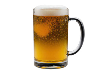 Isolated Beer Mug Filled with Golden Beer and Frothy Foam