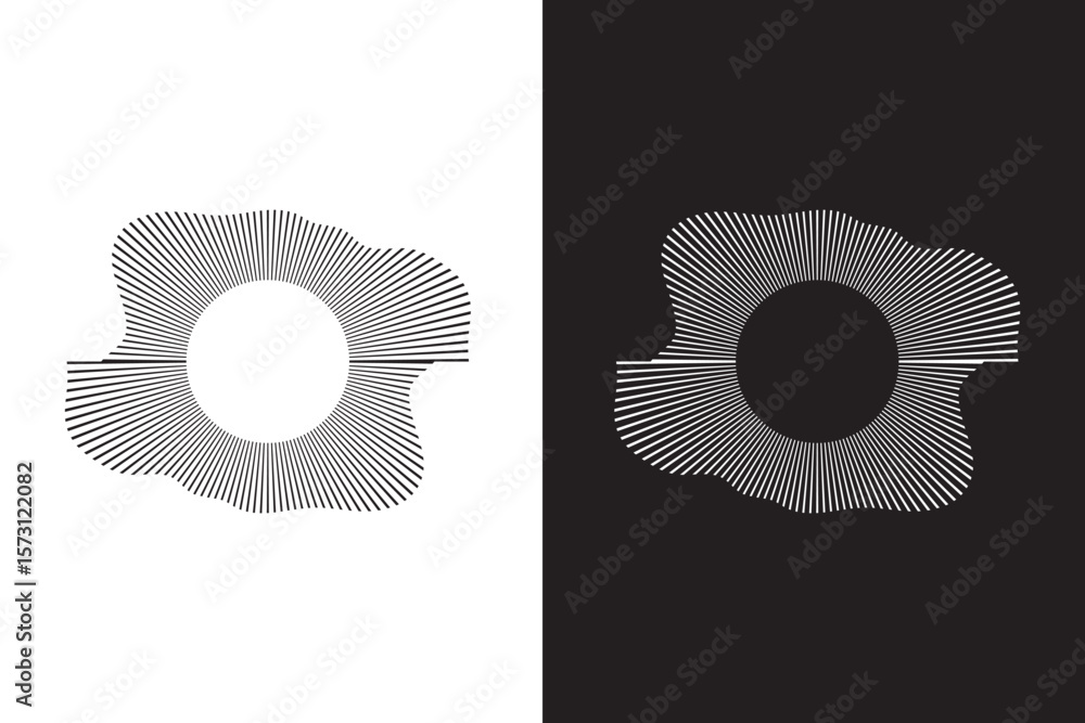 Poster round border made with thin lines. abstract frame with wavy inner corners. circular lines pattern, r
