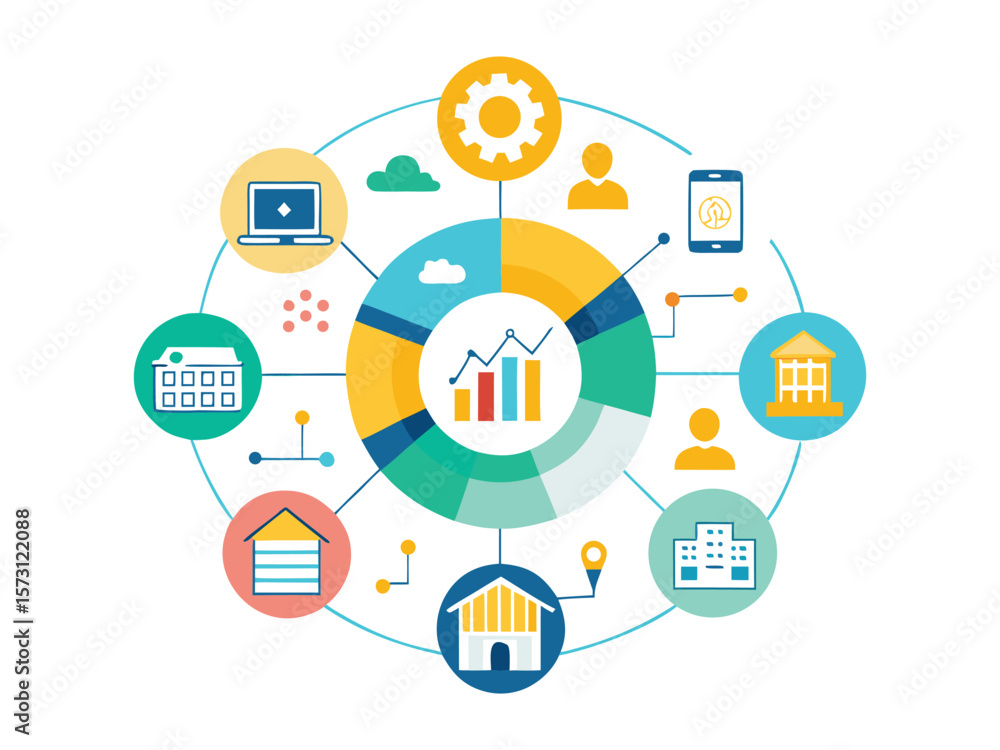 Aufkleber abstract infographic diagram showing business growth and data analysis with icons isolated on white 