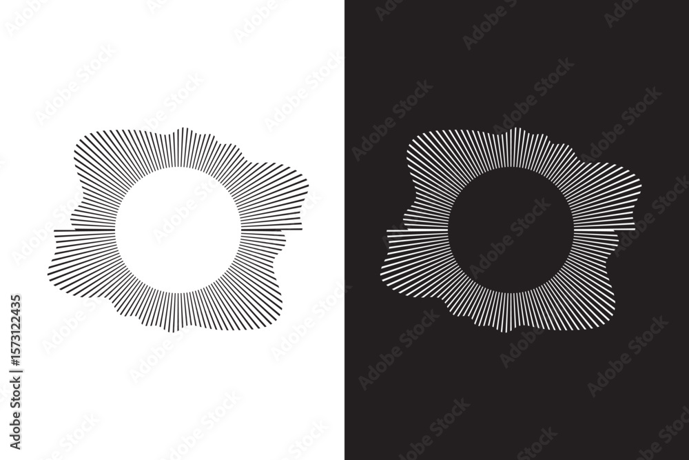 Poster round border made with thin lines. abstract frame with wavy inner corners. circular lines pattern, r