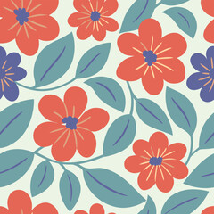 Retro floral pattern with stylized flowers and leaves.