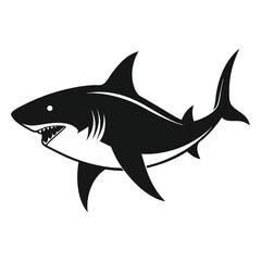 A clean, graphic illustration featuring the silhouettes of three oceanic whitetip sharks against a stark white background. The sharks are depicted in black, with subtle white highlights along their fi
