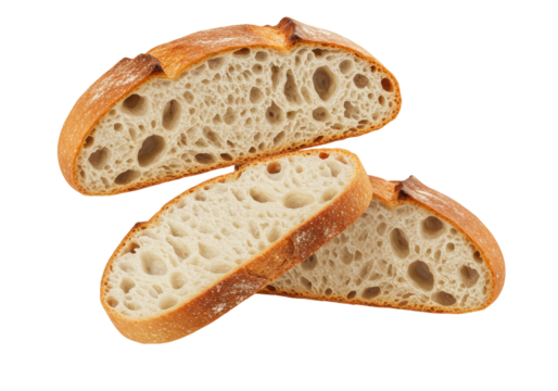 Isolated Slices of Crusty Sourdough Bread Airy Texture