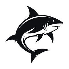 A clean, graphic illustration featuring the silhouettes of three oceanic whitetip sharks against a stark white background. The sharks are depicted in black, with subtle white highlights along their fi