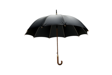 Classic Black Umbrella with Curved Handle Isolated on Transparent Background