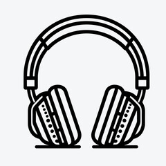 Black outline headphones on plain background  