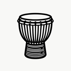 Minimalistic black-and-white djembe illustration in clean vector style