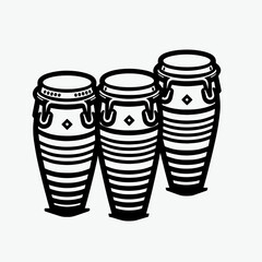 Three conga drums in black and white design for music background  