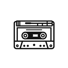 Minimalistic black and white line art illustration of a cassette tape  