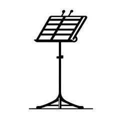 Minimalistic black and white line art illustration of music stand  