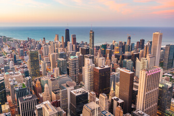 Chicago, Illinois, USA Aerial Cityscape at Dusk