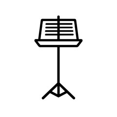 Minimalistic black and white music stand illustration with geometric shapes  