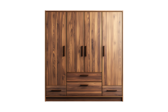 Modern Wooden Wardrobe Cabinet with Doors Isolated on Transparent Background