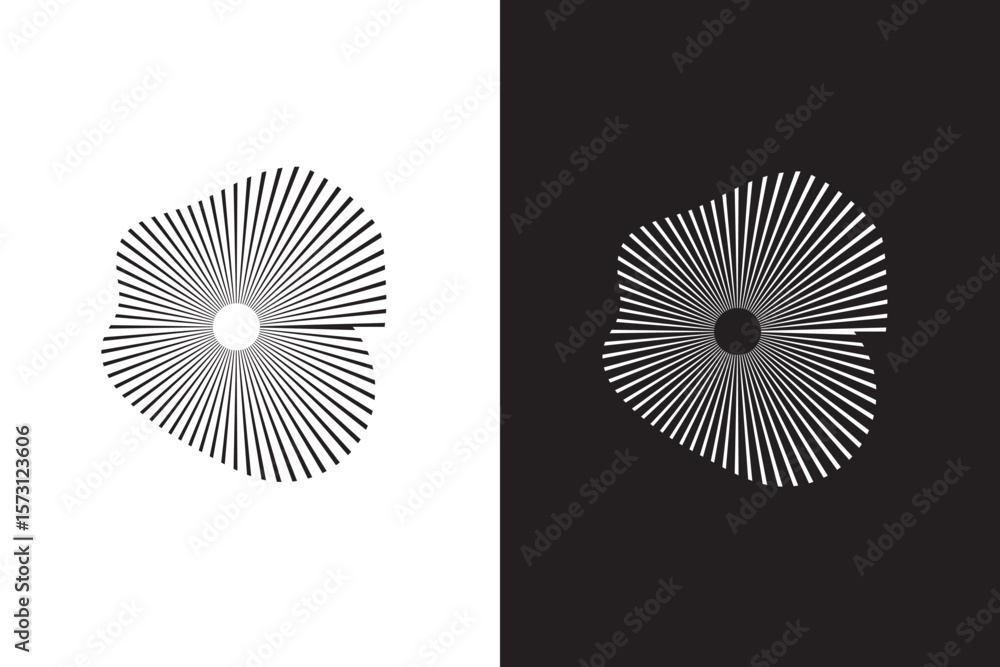 Poster geometric distortion circles set, wavy curve design, round sound wave frames, futuristic style wave 