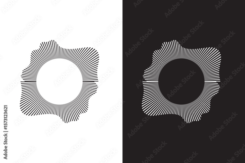 Poster geometric distortion circles set, wavy curve design, round sound wave frames, futuristic style wave 