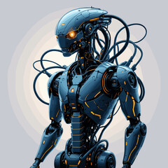 Detailed Blue and Orange Robot Illustration