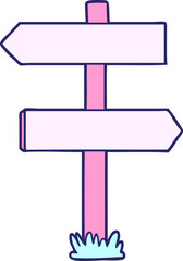 cartoon sign post in bright neon color