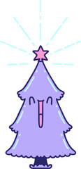 illustration of a traditional tattoo style christmas tree with star in bright neon color