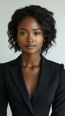 A professional African American business woman wearing a black suit jacket.