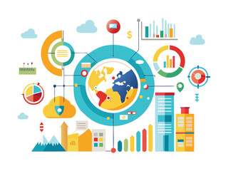 Obraz premium Global data analysis and business intelligence visualization with charts and infographics isolated on white background 