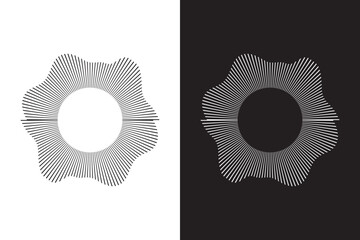 Music equalizer and sound wave. Circular sound waves, depicting audio music,icons and logos for equalizers, radial spectrum designs, ring patterns. Vector.