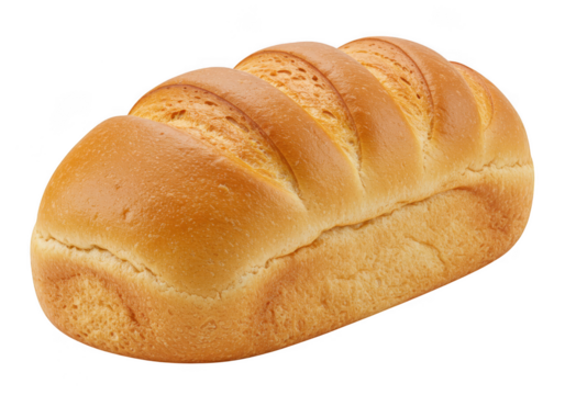 Golden brown loaf of bread with a soft crust isolated on transparent background