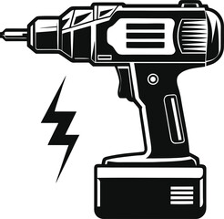 hammer drill with battery pack black vector line art