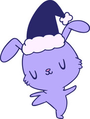 hand drawn christmas cartoon of kawaii rabbit in bright neon color