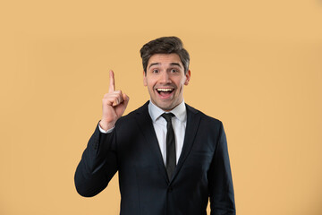 Genius Idea. Resourceful 30S Aged Businessman.eureka Moment,Pointing Finger Up