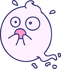 cartoon of a cute frightened ghost spooked out on halloween thrills in bright neon color