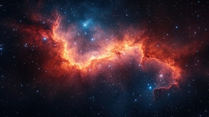 Cosmic Nebula Fiery Red and Blue Gases in Space