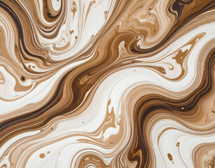 An abstract painting features bold black lines, circles, and an orange-red mouth, set against a backdrop of fluid brown, grey, and white watercolor washes with earthy tones