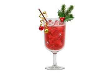 Isolated Festive Christmas Cocktail Garnished with Holly and Ornaments
