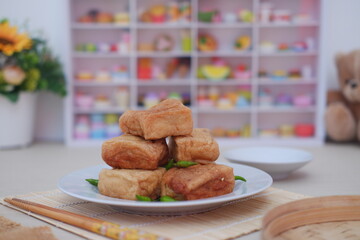 Home Cooked Tofu Snack on Serving Plate