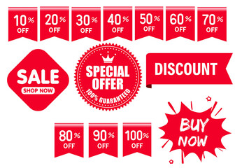 special offer and discount tags set. Tag sticker shape new or sale badges label product red corner ribbons and banners for marketing and promotion transparent background