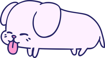 freehand drawn cartoon of cute kawaii dog in bright neon color