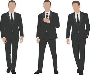 Elegant Gentlemen in Formal Black Suits and Ties, Depicting Professionalism, Sophistication, and Formal Events, Ideal for Business, Wedding, and Gala-themed Designs, Isolated on White Background.