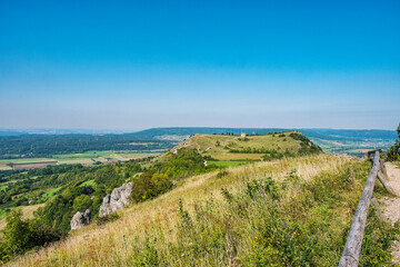 View from the Rodenstein towards the Wallburgis Chapel on the Walberla in Franconian Switzerland