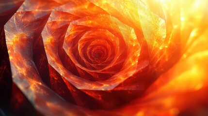 Fiery rose close-up, sunlit, abstract art, design