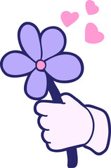cartoon hand holding flower in bright neon color
