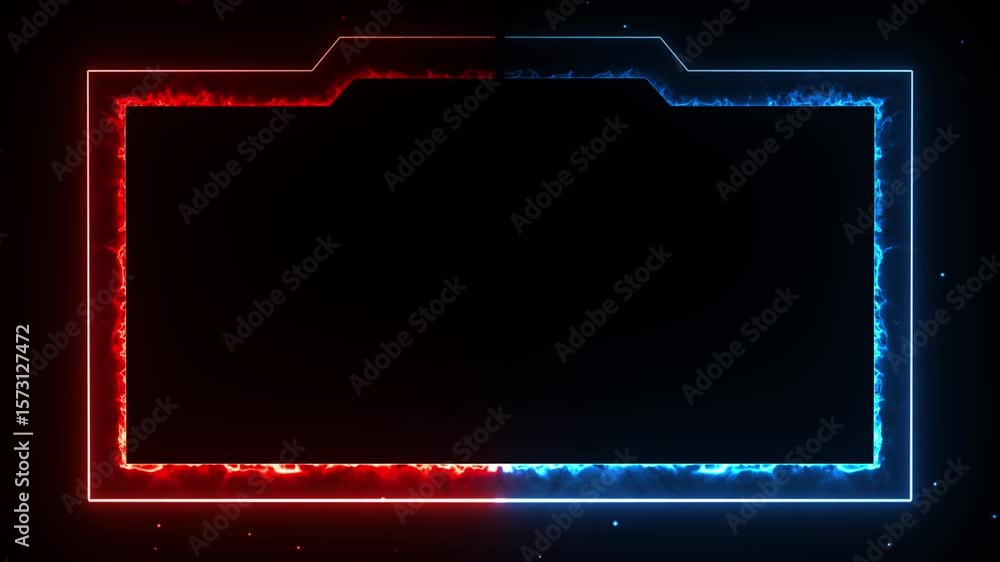 Poster glowing red and blue neon light border frame animation with energy effects loop