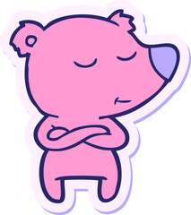 sticker of a happy cartoon bear in bright neon color