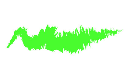 Abstract green brushstroke resembling grass, created against a white background.