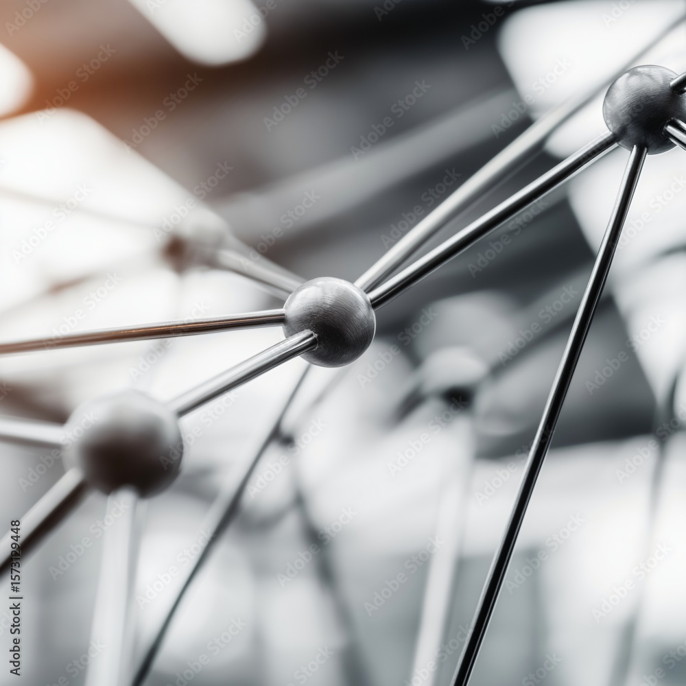 Poster abstract network of interconnected nodes, with a sense of scientific or technological advancement. t