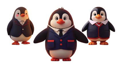 Fototapeta premium Delightful penguins wearing suits present a charming and scalable graphic, perfect for branding, character design, or adding a touch of whimsy to various projects.