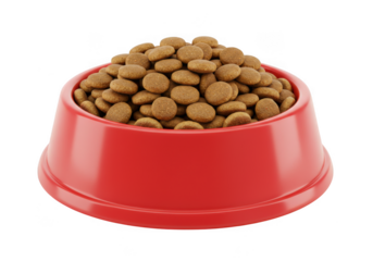 A full red bowl of dry dog food isolated on transparent background